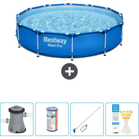 Piscine Bestway Ronde Steel Pro - 366 x 76 cm - Bleue - Comprend des Accessoires CB58 (1/4)