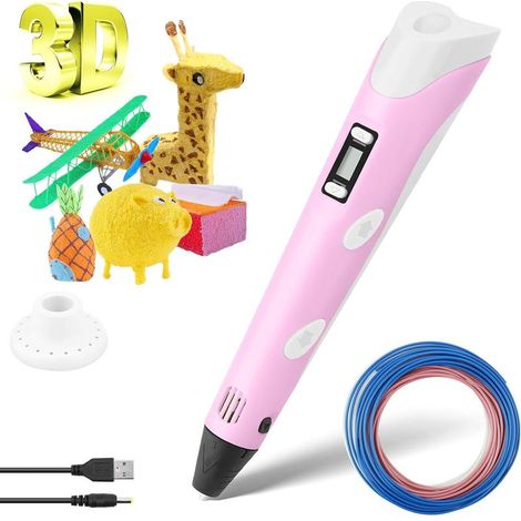 Stylo 3D enfant rose – Impression 3D avec filament PLA – Vitesse réglable 8 niveaux – Écran LED température – Buse céramique anti-colmatage (1/5)