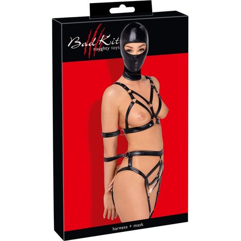 Bad Kitty – Ledergeschirr-Set mit Riemen und Kopfmaske XL (1/5)