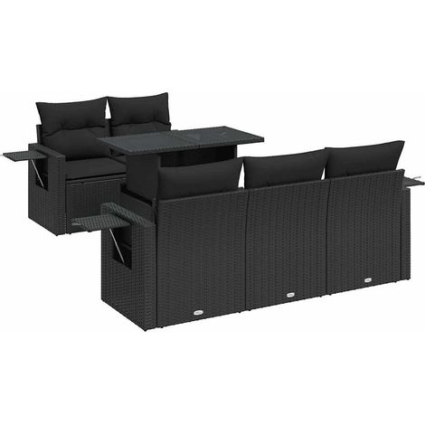 vidaXL Set Divano da Giardino 6 pz con Cuscini Nero in Polyrattan (1/5)