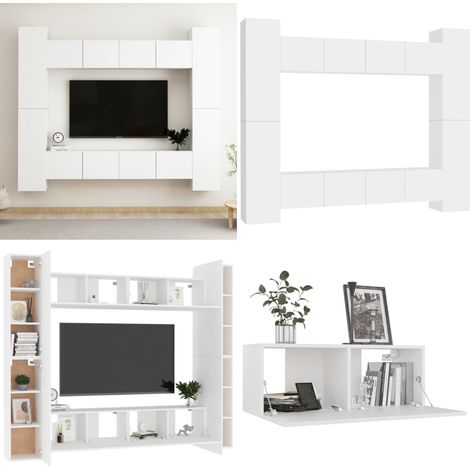8-tlg. TV-Schrank-Set Weiß Holzwerkstoff - TV Schrank - Wandmontage - Wohnzimmerschrank - Regal - Weißes Möbelstück - Home & Living (1/5)