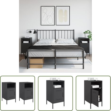 The Living Store Nachttische 2 Stk. Schwarz 36x39x68 cm Stahl - Industrielles Design - Nachttisch - Schreibtischlampe - Regal - Wohnraum Dekoration (1/5)