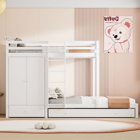 Lit superposé 90x200, structure bois massif lit superposé enfant, rangement intégré, lit gigogne, gain d'espace (1/5)