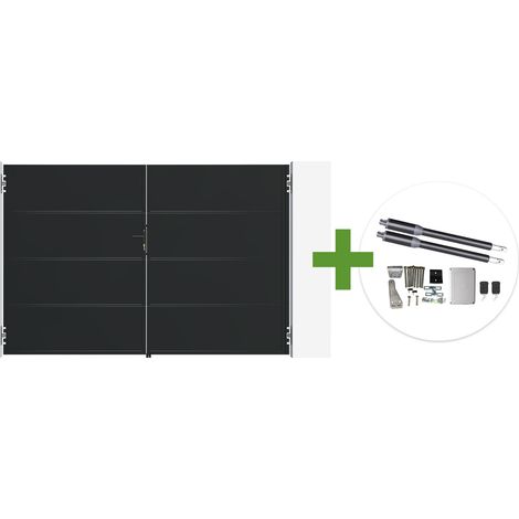 Portail battant acier noir mat 3m NALI H.200cm + moteur Ranger B150 (1/5)