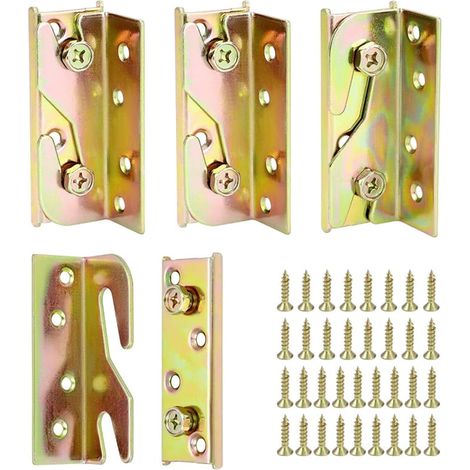Bed Rail Bracket, Bed Connector, Bed Fitting, Furniture Connector, Galvanized Iron Hook and Plate Set with Screws (1/5)