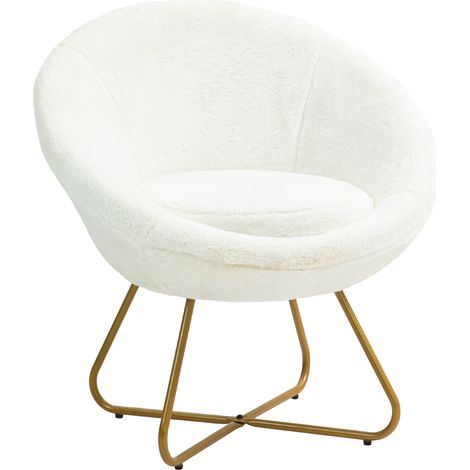 Poltrona da camera da letto in similpelle, poltrona imbottita per soggiorno con gambe in metallo dorato e piedini antiscivolo per soggiorno, sala da pranzo, 75x66x79 cm, bianca