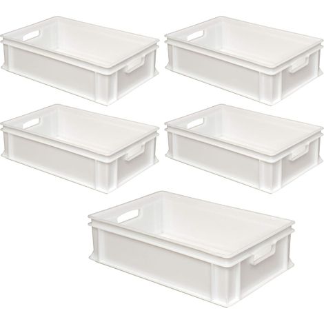 BRB Lot de 5 récipients Euro avec 2 poignées, 600 x 400 x 170 mm, 33 l, blanc