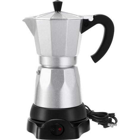 Machine à café italienne électrique 6 tasses (300 ml) - Machine à expresso portable en aluminium avec base amovible - Couleur aluminium (1/4)