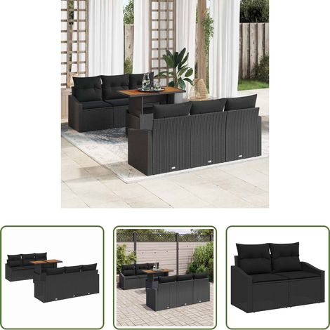 Gartentisch -  Garten-Sofa-Set mit Speicher 7 pcs Schwarz Poly Rattan (1/5)