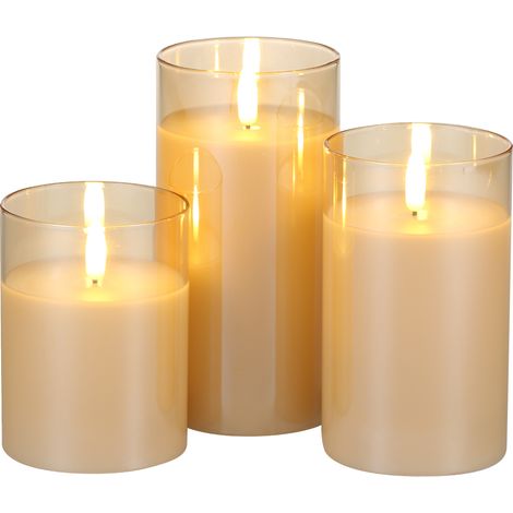 Juego de 3 velas sin llama con efecto de parpadeo dinámico, alimentadas por 2 pilas AA, para uso interior y exterior (por ejemplo, para cenas, bodas, Navidad, etc.). Ideal como regalo o para cualquier (1/5)