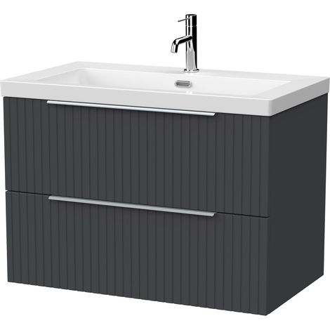 Callingwood Contemporary Wall Hung 2 Drawer Vanity Unit with 1 Tap Hole Fireclay Basin , 800mm, Dark Grey