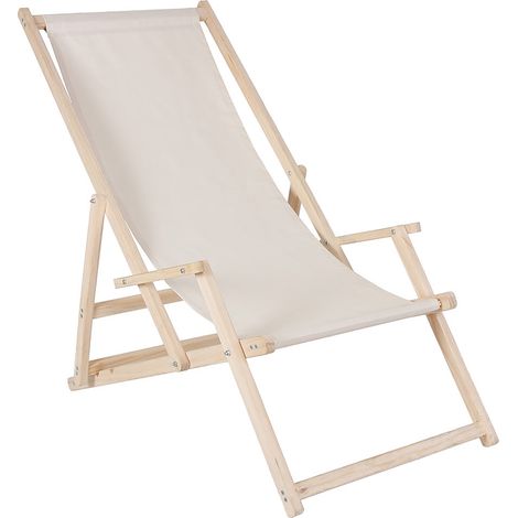lettino da spiaggia con braccioli in legno sdraio pieghevole - Beige