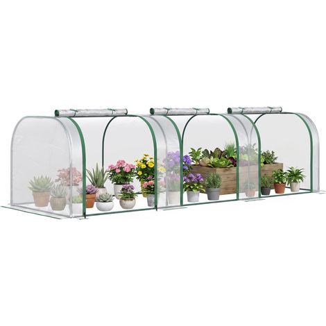 Serre de jardin 295 x 100 x 80 cm pour la culture des plantes, type tunnel, structure en acier et plastique transparent (1/5)