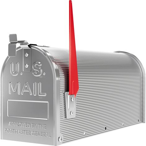 Wiltec US Mailbox silbergrau 150 x 513 x 223 mm, amerikanischer Briefkasten mit Fahne, Wandbriefkasten oder Standbriefkasten Stahl amerikanisches Design