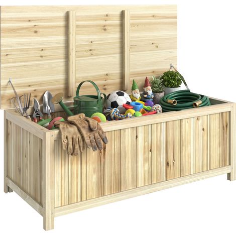 Coffre de jardin bois 172 L vérins à gaz 120 x 55 x 45 cm rangement extérieur jardin terrasse (1/5)