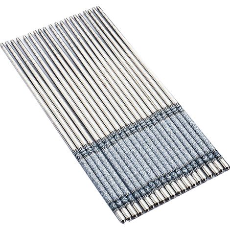 1 paire de baguettes en acier inoxydable, porcelaine bleue et blanche, antidérapantes, réutilisables, légères, en métal, baguettes chinoises (1/5)