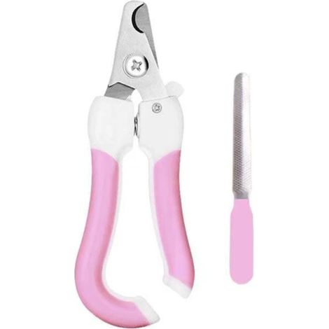 Coupe-ongles pour chiens et chats avec lime intégrée, lames en acier inoxydable, sécurité anti-coupure trop courte, rose/blanc