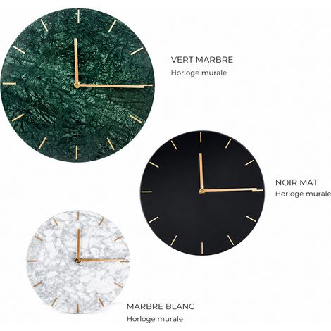 Horloge murale ronde effet marbre noir veiné blanc 12 pouces sans graduation réf 6050 3 kg – Livraison gratuite (1/5)