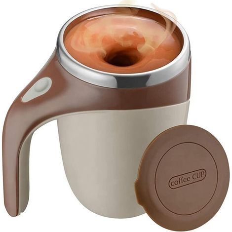 Tasse à agitation automatique de 380 ml avec couvercle Tasse à café à agitation magnétique automatique Tasse à café à mélange automatique en acier inoxydable pour café Lait Chocolat chaud-café(piles n (1/4)