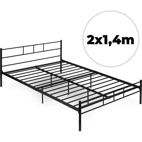 Metal Bed Frame 140x200 cm, Black, Slatted Base (1/5)