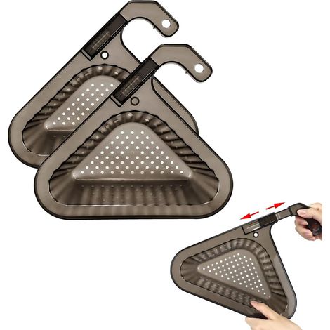 Lot de 2 passoires d'évier avec poignée amovible, à poser sur le plan de travail, sans perçage, passoire d'angle triangulaire, filtre suspendu, égouttoir-AquaForge (1/5)