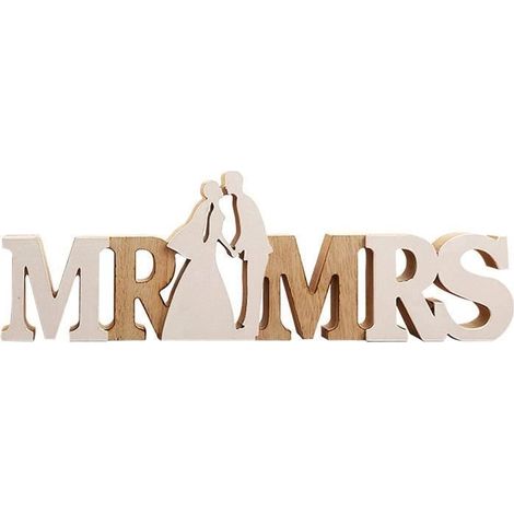 Mr Et Mme Lettres en Bois Signe, 3D Vintage Mr & Mrs Lettres Ornement De Table De Mariage, Mariage Signe Présentoir Chiffres pour L (1/4)