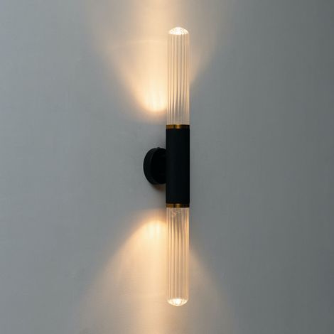 Trendige schwarze Doppel-LED-Wandleuchte aus Metall und Glas - Hita (1/5)