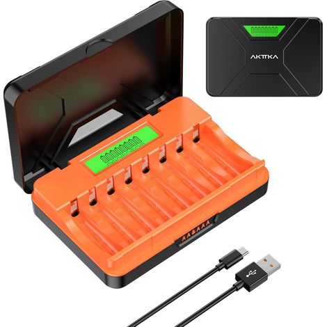 Chargeur Piles Rechargeable avec 8 Slots, Chargeur Universel de Piles NI - MH AA et AAA 1.2V pour Les Piles Rechargeables avec Port USB, Rangement des Piles, pour Sorties et Voyages (1/5)