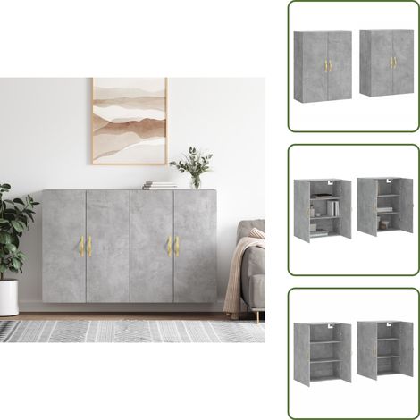 The Living Store Wandschränke 2 Stk. Betongrau 69,5x34x90 cm - Holzschrank (1/5)