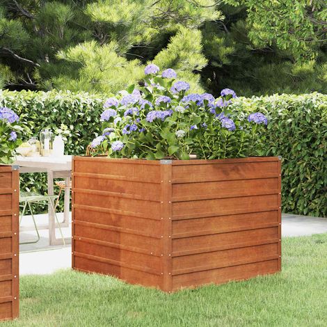 Carré Potager Surélevé de Jardin en Acier Corten Marron Aspect Rouillé 100x100x77 cm - PANGIVO (1/5)