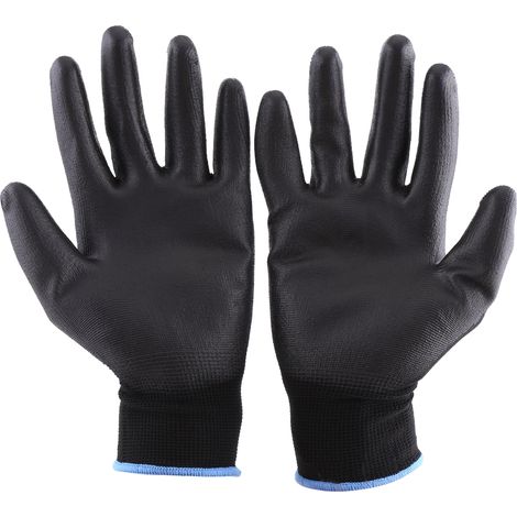 Schwarze Arbeitshandschuhe mit PU-Sicherheitsbeschichtung, Handfläche, Grip Protect, 12 Paar (L) (1/5)