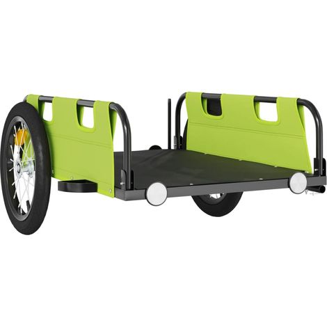 Remorque chariot transport de vélo tissu oxford fer vert (1/5)