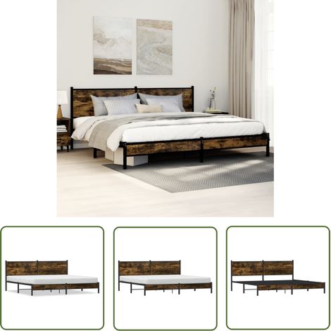vidaXL Cadre de lit en métal sans matelas chêne fumé 200x200 cm (1/5)