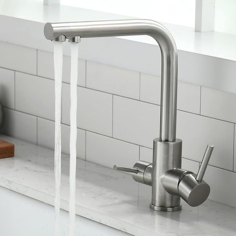 3-Wege-Küchenarmatur – 360° drehbar – 3-in-1-Wasserfilter-Mischbatterie – Trinkwasserhahn mit 2 Hebeln – 3-Wege-Wasserhahn (1/5)