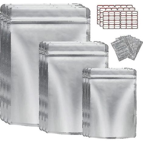 Sachets Mylar refermables pour la conservation des aliments - Lot de 50 avec absorbeur d'oxygène - Idéal pour les céréales et les noix (1/5)