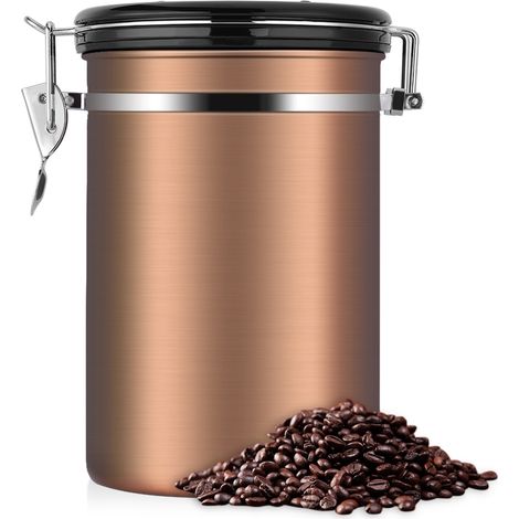 Grand bocal à café hermétique en acier inoxydable noir, contenant 1,8L doré pour rangement cuisine (1/5)