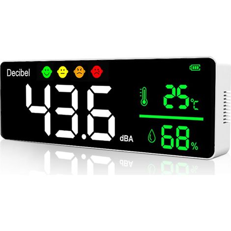 Décibelmètre portable, sonomètre à suspendre, écran LED de 11 pouces, temps, humidité, température - degrés Celsius ℃ (1/5)