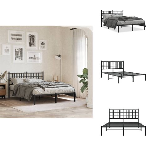 Cadre de lit métal sans matelas avec tête de lit noir 140x190cm - Cadre De Lit - Lit Double - Lit Metal - Lit Avec Têtedé Lit - Sommier (1/5)