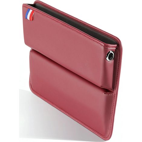 Organisateur d'espace entre les sièges auto (Claret) - Boîte de rangement en cuir PU - Porte-téléphone, clés, lunettes, portefeuille, cartes - Accessoire auto (1/5)