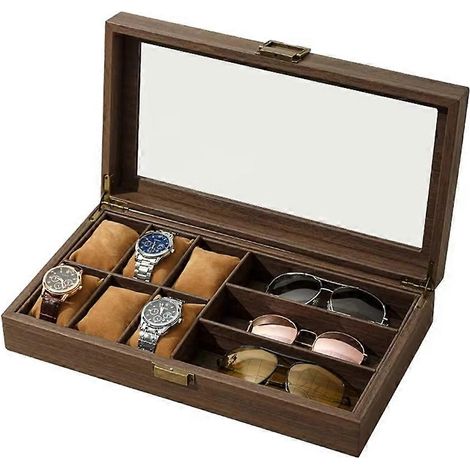 Uhrenaufbewahrungsbox – Brauner Tischuhrenständer mit Schmuckablage, Schmuckaufbewahrungsbox aus Holz, Aufbewahrungsbox für den Nachttisch (1/5)