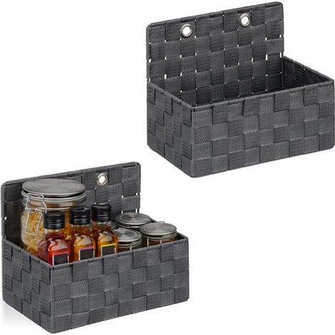 Relaxdays Cestino Portaoggetti da Appendere, 2 Organizer per Bagno, Corridoio, Camera da Letto, 20x25x16,5 cm, Grigio (1/5)