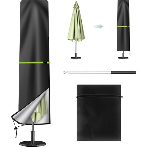 Housse Parasol Déporté, Housse de Protection pour Parasol de 2 à 4 m, en Tissu Oxford 210D, Imperméable, Coupe-Vent, Anti-UV, avec Mât Télescopique et Fermeture Éclair (280 x 30/81/45 cm) (1/5)
