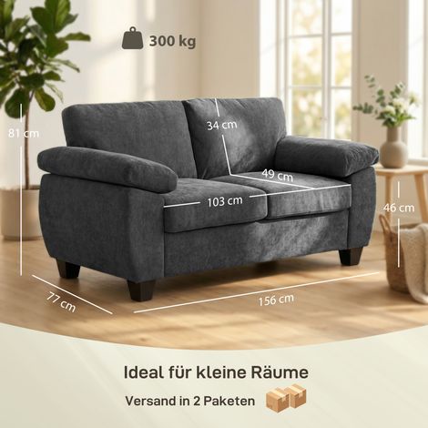 2-Sitzer-Sofa, 156 cm Chenille-Sofa mit dicken Federkernpolstern, breiten gepolsterten Armlehnen, 300 kg Tragkraft, Dunkelgrau (1/5)