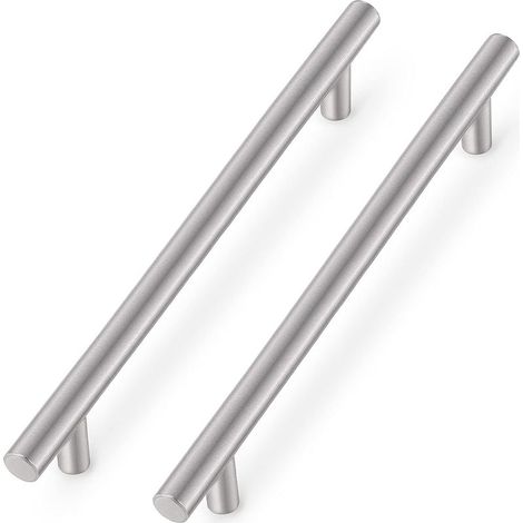 10 x T-Griffe aus gebürstetem Nickel-Edelstahl für Küchenschränke, Schubladen und Schränke (Lochabstand 256 mm/Länge 320 mm) (1/5)