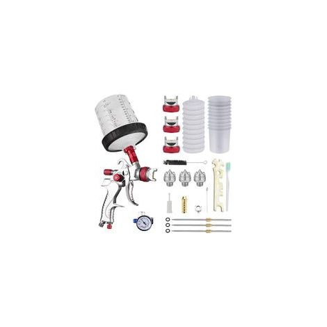 Pistolet à peinture HVLP professionnel – Aiguille et buse inox – Pression réglable avec manomètre – Pour peinture de meubles et murs - YRZ0022 (1/5)