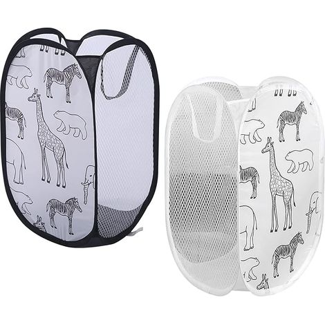 Panier à Linge, Corbeilles Pliable, Sac Pop Up avec Manipuler, pour Organiser Chambre denfants, Jouets, Vêtement, 30 x 30 x 48 cm (Noir et Blanc) (1/5)