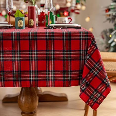Nappe à carreaux de Noël, nappe à carreaux tartan rouge, nappe rectangulaire lavable d'hiver pour cuisine/salle à manger/fêtes/décoration de table de vacances (55 x 70 pouces) (1/4)