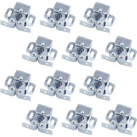 Lot de 12 ferme-portes, verrous à double rouleau pour portes de meubles à charnières, verrou de porte d'armoire à double rouleau, verrou de porte d'armoire (argent)