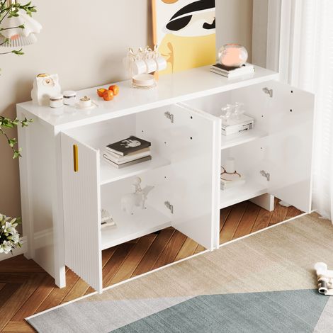 Sideboard 140x38x80 cm Weiß aus Holzwerkstoff mit verstellbarem Stauraum und goldenen Griffen (1/5)