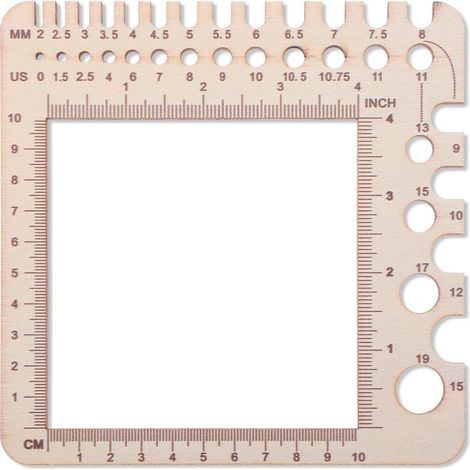 Règle En Bois - 15 X 15 Cm - Double Échelle Cm Et Pouces - Pour Tricot Crochet Dessin Et Bricolage - 1 Pièce (1/5)